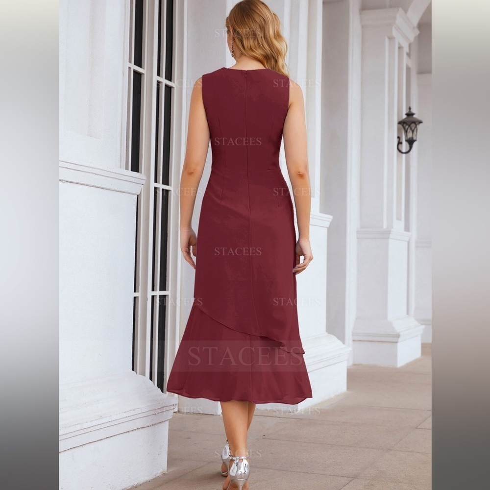 NWT STACEES MULBERRY A-LINE BATEAU TEA LENGTH CHIDFON DRESS - Size 22 SKU:142 - Picture 2 of 2